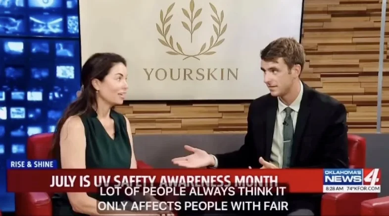 Natasha Simonson, PA-C, speaking with a KFOR News 4 host on Rise & Shine about UV safety.